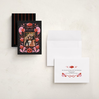 This is a raven halloween party invitations cards with standard by Masha Zimovich called ghostly greetings printing on recycled smooth signature in petite