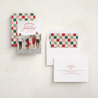 This is a candied apple holiday photo cards with standard by Everett Paper Goods called paisley printing on recycled smooth signature in standard