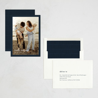 This is a navy holiday photo cards with standard by Stacey Meacham called minimalist border printing on recycled smooth signature in standard