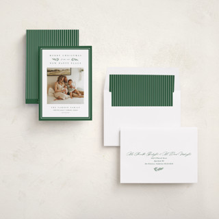 This is a pine holiday photo cards with standard by Amy Kross called new happy place printing on recycled smooth signature in standard