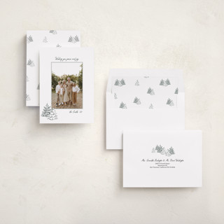 This is a forest holiday photo cards with standard by Michelle Harrick called minimal tree farm printing on recycled smooth signature in standard