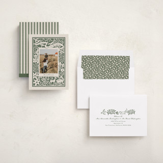 This is a pine holiday photo cards with standard by Leia Matt called woodland papercut printing on recycled smooth signature in standard