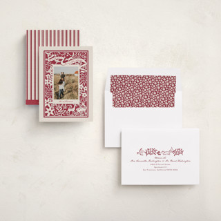 This is a berry holiday photo cards with standard by Leia Matt called woodland papercut printing on recycled smooth signature in standard