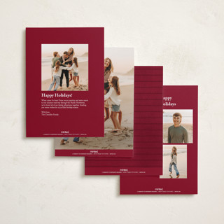 This is a cranberry holiday photo cards with standard by Kristen Magee called botanical scallop frame printing on recycled smooth signature in standard