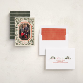 This is a wintergreen holiday photo cards with standard by Kristen Magee called botanical scallop frame printing on recycled smooth signature in standard