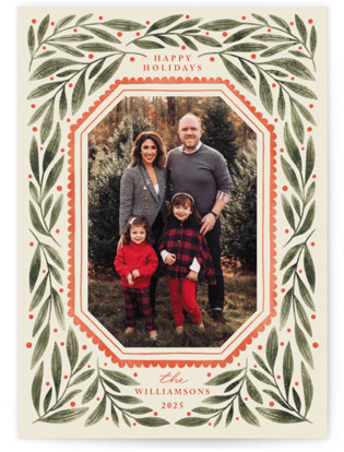 Botanical Scallop Frame Holiday Photo Cards