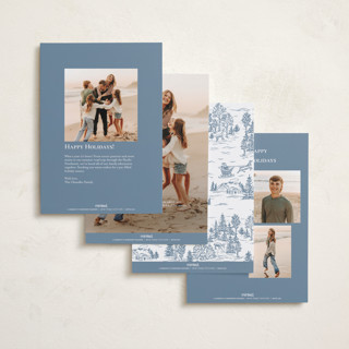 This is a periwinkle holiday photo cards with standard by Jennifer Lew called christmas toile printing on recycled smooth signature in standard