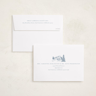 This is a periwinkle holiday photo cards with standard by Jennifer Lew called christmas toile printing on recycled smooth signature in standard