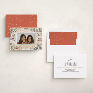 This is a eggnog holiday photo cards with standard by Becky Nimoy called snow and ivory winter scene printing on recycled smooth signature in standard