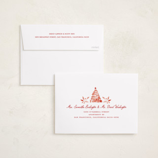 This is a red ribbon holiday photo cards with standard by Sarah Knight called the nutcracker printing on recycled smooth signature in standard