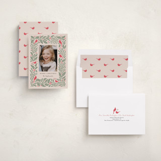 This is a cream holiday photo cards with standard by Kristen Knechtel called cardinals printing on recycled smooth signature in standard