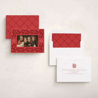 This is a holiday red holiday photo cards with standard by Olivia Kanaley Inman called bramble printing on recycled smooth signature in standard
