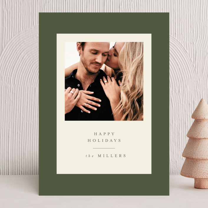 "Modern Classic Holiday" - Holiday Photo Cards in Olive by Nazia Hyder.