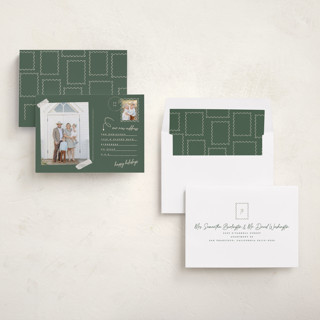 This is a spruce holiday photo cards with standard by Gwen Bedat called return address printing on recycled smooth signature in standard
