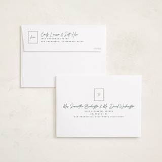 This is a spruce holiday photo cards with standard by Gwen Bedat called return address printing on recycled smooth signature in standard