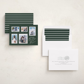 This is a evergreen holiday photo cards with standard by Amy Payne called stamp collection printing on recycled smooth signature in standard