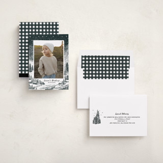 This is a midnight holiday photo cards with standard by Jenna Holcomb called snowy night printing on recycled smooth signature in standard