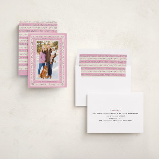 This is a rose holiday photo cards with standard by Gwen Bedat called modern tapestry printing on recycled smooth signature in standard