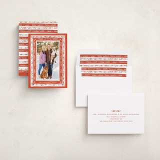 This is a candy cane holiday photo cards with standard by Gwen Bedat called modern tapestry printing on recycled smooth signature in standard