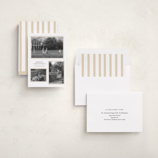 This is a ivory holiday photo cards with standard by Angela Thompson called triple frame printing on recycled smooth signature in standard