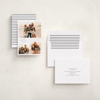 This is a snowflake holiday photo cards with standard by Angela Thompson called happy trio printing on recycled smooth signature in standard
