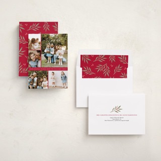 This is a berry holiday photo cards with standard by Lindsay Megahed called festive five printing on recycled smooth signature in standard