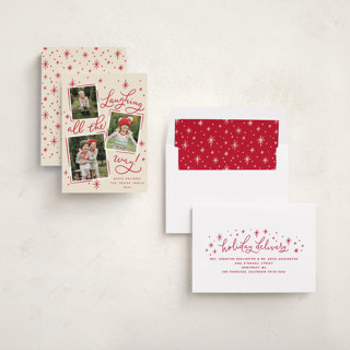 This is a rudolph’s nose holiday photo cards with standard by Erin German called laughing all the way printing on recycled smooth signature in standard