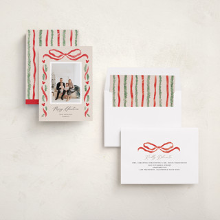 This is a wreath holiday photo cards with standard by Pixel and Hank called disney's mickey bough border printing on recycled smooth signature in standard