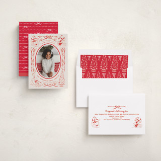 This is a santa suit holiday photo cards with standard by Creo Study called disney's mickey n' friends warm wishes printing on signature in standard