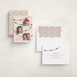 This is a frosting holiday photo cards with standard by Annie Holmquist called disney's mickey mouse garland printing on recycled smooth signature in standard