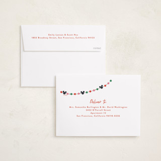 This is a frosting holiday photo cards with standard by Annie Holmquist called disney's mickey mouse garland printing on recycled smooth signature in standard