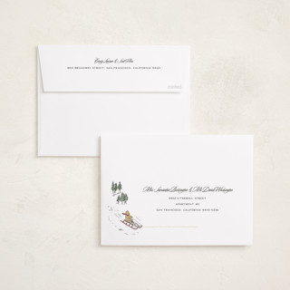 This is a snow holiday photo cards with standard by Jenna Holcomb called disney's winnie the pooh winter adventures printing on recycled smooth signature in standard