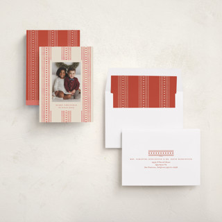 This is a cranberry holiday photo cards with standard by Ellen Schlegelmilch called mickey holiday stripes printing on recycled smooth signature in standard