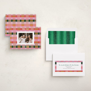 This is a fruitcake holiday photo cards with standard by Carrie Moradi called festive checked plaid printing on recycled smooth signature in standard