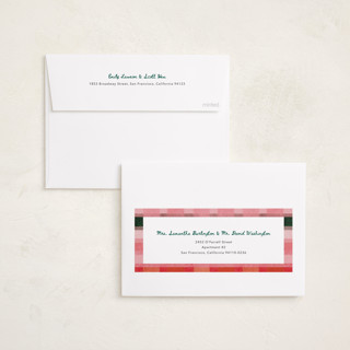 This is a cherry pie holiday photo cards with standard by Carrie Moradi called festive checked plaid printing on recycled smooth signature in standard