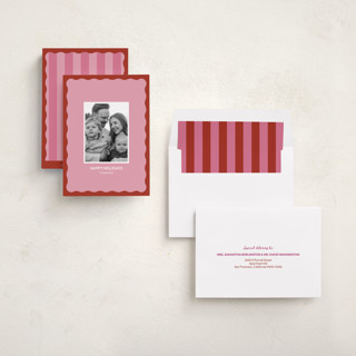 This is a raspberry holiday photo cards with standard by Helena Vitto called color wave printing on recycled smooth signature in standard