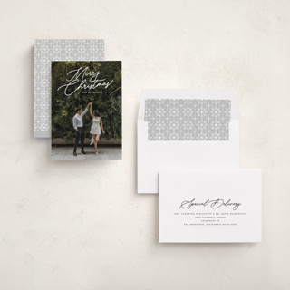 This is a snowfall holiday photo cards with standard by Melanie Kosuge called merry monoline printing on recycled smooth signature in standard