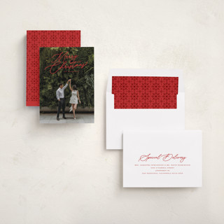 This is a cardinal holiday photo cards with standard by Melanie Kosuge called merry monoline printing on recycled smooth signature in standard