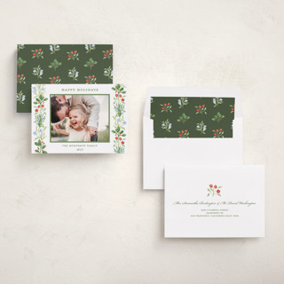 This is a evergreen holiday photo cards with standard by Sarah Knight called wintergarden printing on recycled smooth signature in standard