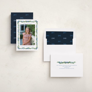 This is a frosted holiday photo cards with standard by Sarah Knight called boughs of bows printing on recycled smooth signature in standard