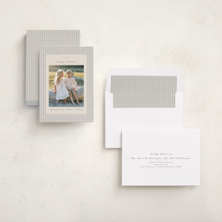 This is a ash holiday photo cards with standard by Emily Betts called gingham vintage printing on recycled smooth signature in standard
