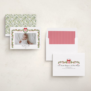This is a candy cane holiday photo cards with standard by Susan Moyal called bows & ribbon printing on recycled smooth signature in standard