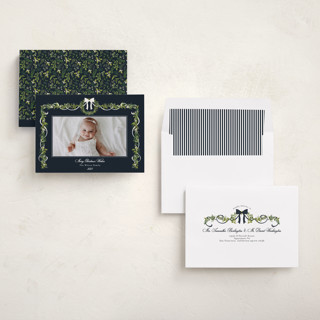 This is a glacier holiday photo cards with standard by Susan Moyal called bows & ribbon printing on recycled smooth signature in standard