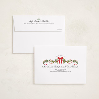 This is a candy cane holiday photo cards with standard by Susan Moyal called bows & ribbon printing on recycled smooth signature in standard