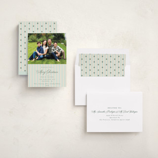 This is a juniper holiday photo cards with standard by Olivia Raufman called charming stripe printing on recycled smooth signature in standard