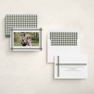 This is a sage holiday photo cards with standard by Ashley Presutti Beasley called traditional plaid printing on recycled smooth signature in standard