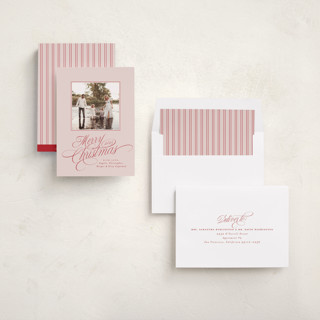 This is a holly berry holiday photo cards with standard by Everett Paper Goods called glide printing on recycled smooth signature in standard