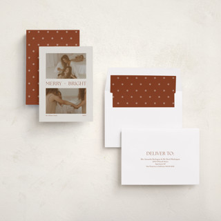 This is a chocolate holiday photo cards with standard by seulghi called merry + bright duo printing on recycled smooth signature in standard