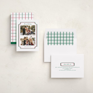 This is a mistletoe holiday photo cards with standard by Kanika Mathur called vintage line frame printing on recycled smooth signature in standard