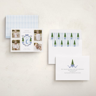 This is a blue jay holiday photo cards with standard by Susan Zinader called family crest printing on recycled smooth signature in standard